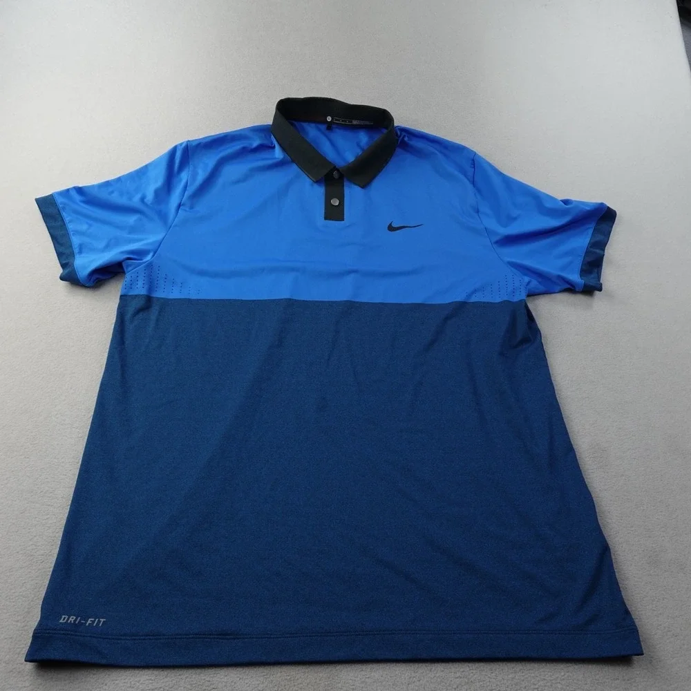 Nike Tiger Woods Velocity Jacquard Polo Mens L Blue Dri-FIT Golf 685848